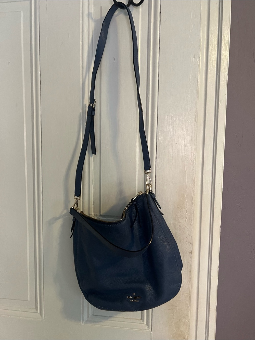 kate spade navy pebbled leather hobo shoulder bag with gold hardware